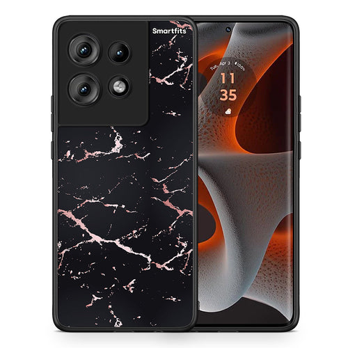 Θήκη Motorola Edge 50 Black Rosegold Marble από τη Smartfits με σχέδιο στο πίσω μέρος και μαύρο περίβλημα | Motorola Edge 50 Black Rosegold Marble case with colorful back and black bezels