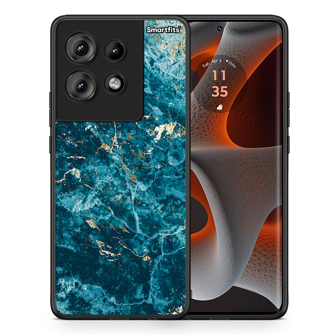 Θήκη Motorola Edge 50 Marble Blue από τη Smartfits με σχέδιο στο πίσω μέρος και μαύρο περίβλημα | Motorola Edge 50 Marble Blue case with colorful back and black bezels