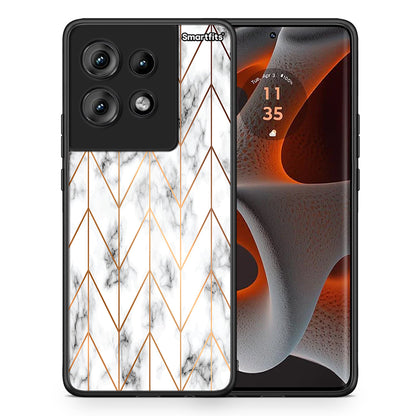 Θήκη Motorola Edge 50 Gold Geometric Marble από τη Smartfits με σχέδιο στο πίσω μέρος και μαύρο περίβλημα | Motorola Edge 50 Gold Geometric Marble case with colorful back and black bezels