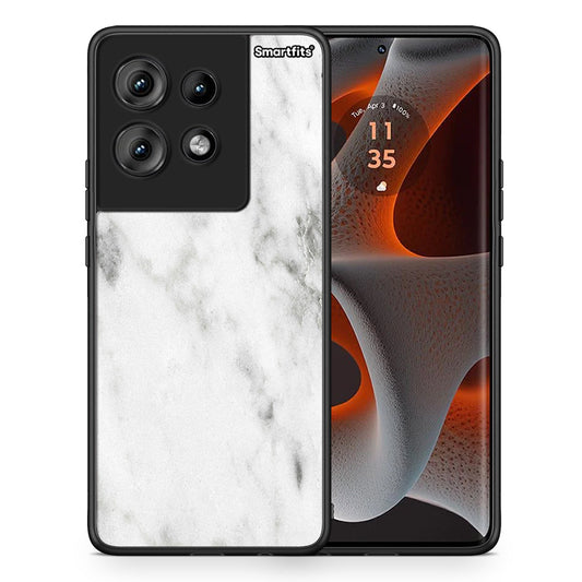 Θήκη Motorola Edge 50 White Marble από τη Smartfits με σχέδιο στο πίσω μέρος και μαύρο περίβλημα | Motorola Edge 50 White Marble case with colorful back and black bezels