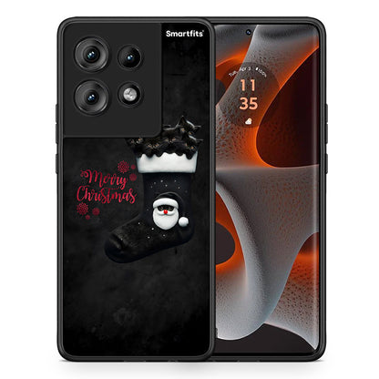 Θήκη Motorola Edge 50 Merry Cat Christmas από τη Smartfits με σχέδιο στο πίσω μέρος και μαύρο περίβλημα | Motorola Edge 50 Merry Cat Christmas case with colorful back and black bezels