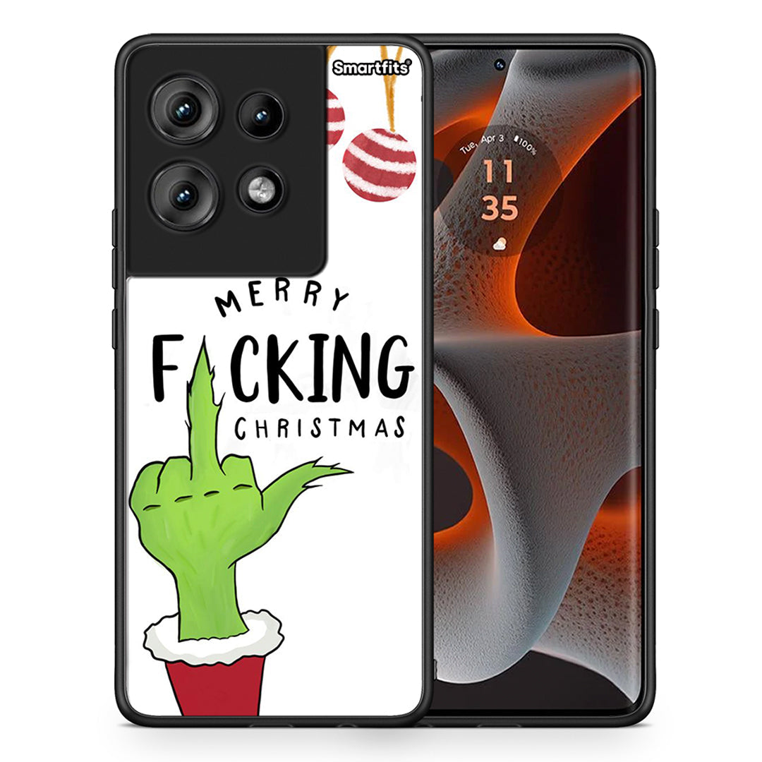 Θήκη Motorola Edge 50 Merry F Xmas από τη Smartfits με σχέδιο στο πίσω μέρος και μαύρο περίβλημα | Motorola Edge 50 Merry F Xmas case with colorful back and black bezels