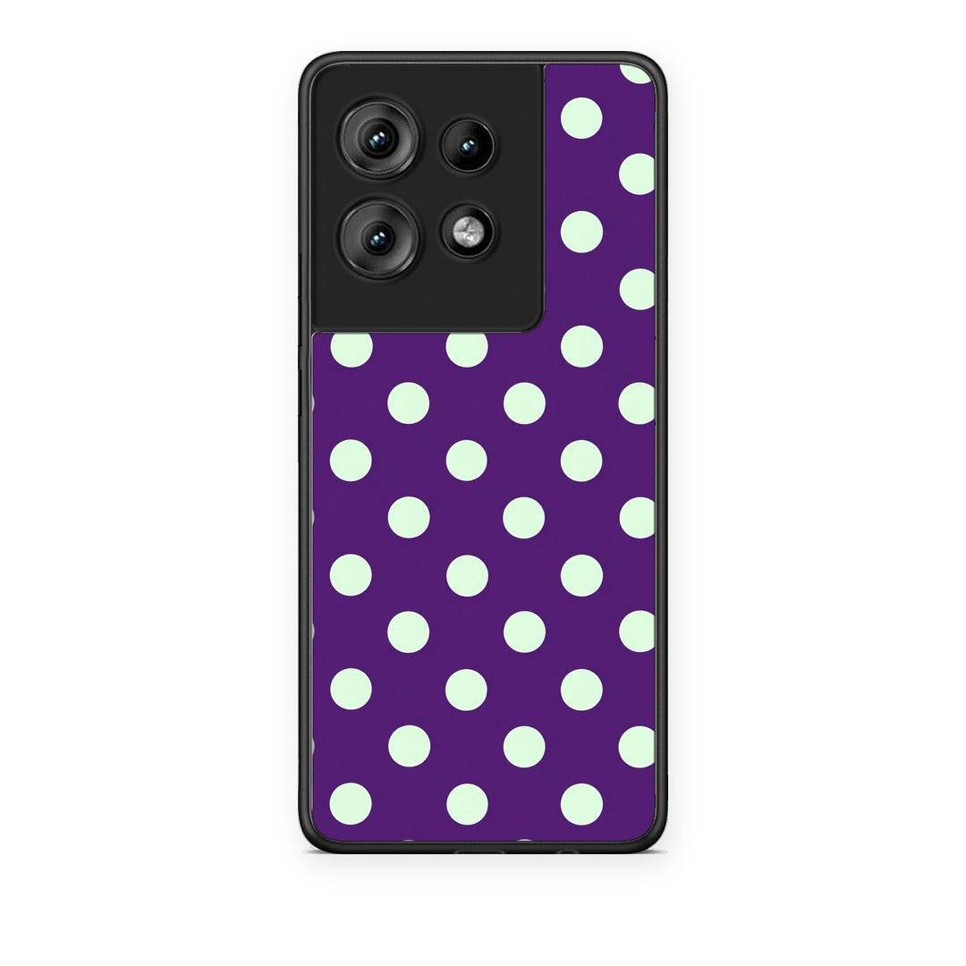 Θήκη Motorola Edge 50 Mint Polka Dots on Purple από τη Smartfits με σχέδιο στο πίσω μέρος και μαύρο περίβλημα | Motorola Edge 50 Mint Polka Dots on Purple case with colorful back and black bezels