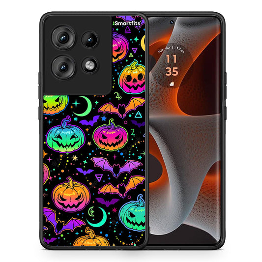 Θήκη Motorola Edge 50 Neon Halloween από τη Smartfits με σχέδιο στο πίσω μέρος και μαύρο περίβλημα | Motorola Edge 50 Neon Halloween case with colorful back and black bezels