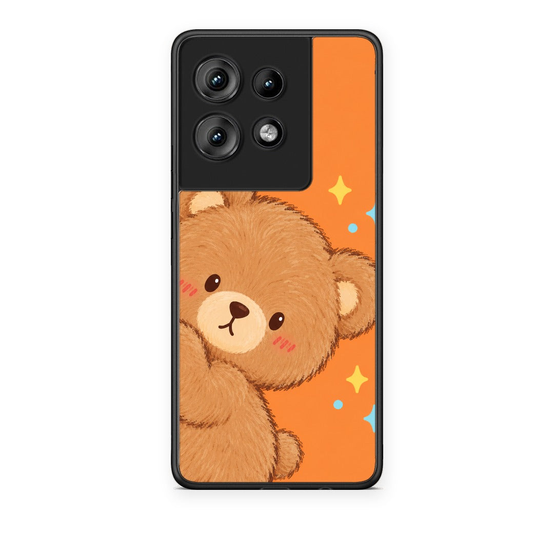 Θήκη Motorola Edge 50 Peekaboo Teddy on Orange από τη Smartfits με σχέδιο στο πίσω μέρος και μαύρο περίβλημα | Motorola Edge 50 Peekaboo Teddy on Orange case with colorful back and black bezels