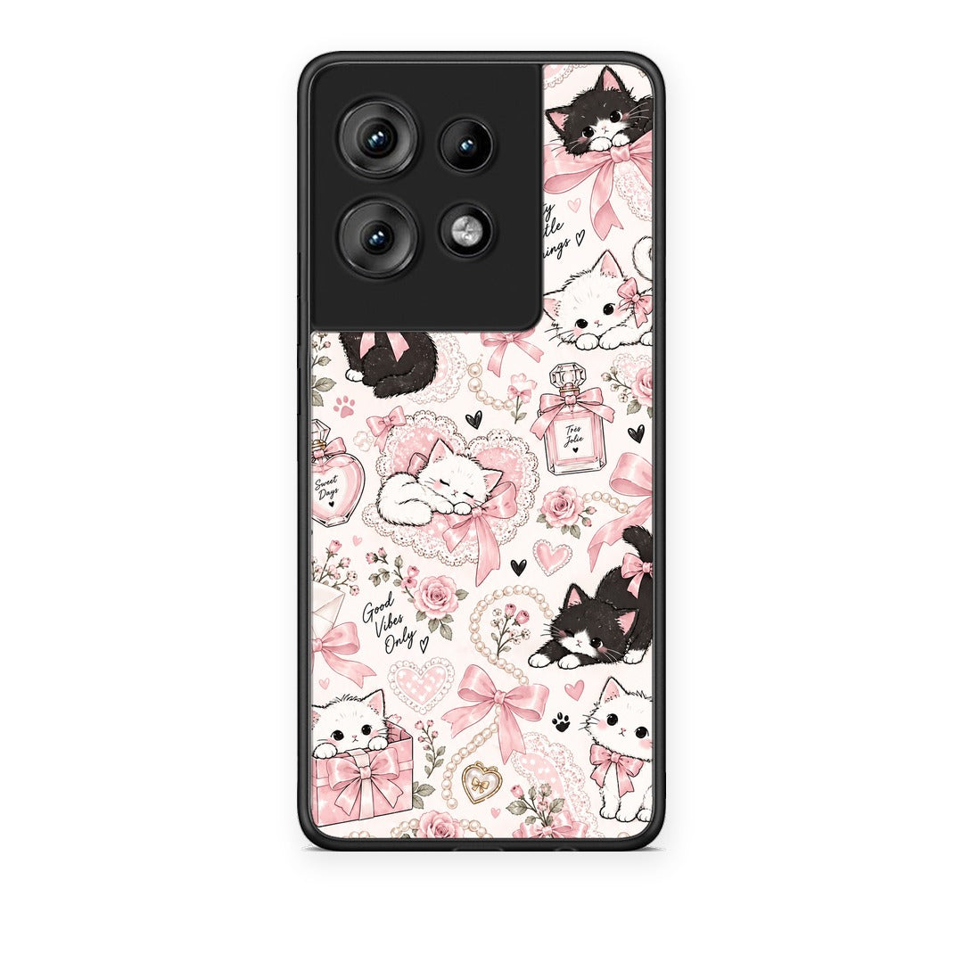 Θήκη Motorola Edge 50 Pink Bows and Kittens Collage από τη Smartfits με σχέδιο στο πίσω μέρος και μαύρο περίβλημα | Motorola Edge 50 Pink Bows and Kittens Collage case with colorful back and black bezels