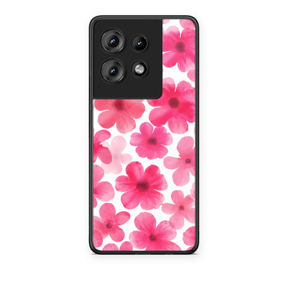 Θήκη Motorola Edge 50 Pink Watercolour Flowers on White από τη Smartfits με σχέδιο στο πίσω μέρος και μαύρο περίβλημα | Motorola Edge 50 Pink Watercolour Flowers on White case with colorful back and black bezels