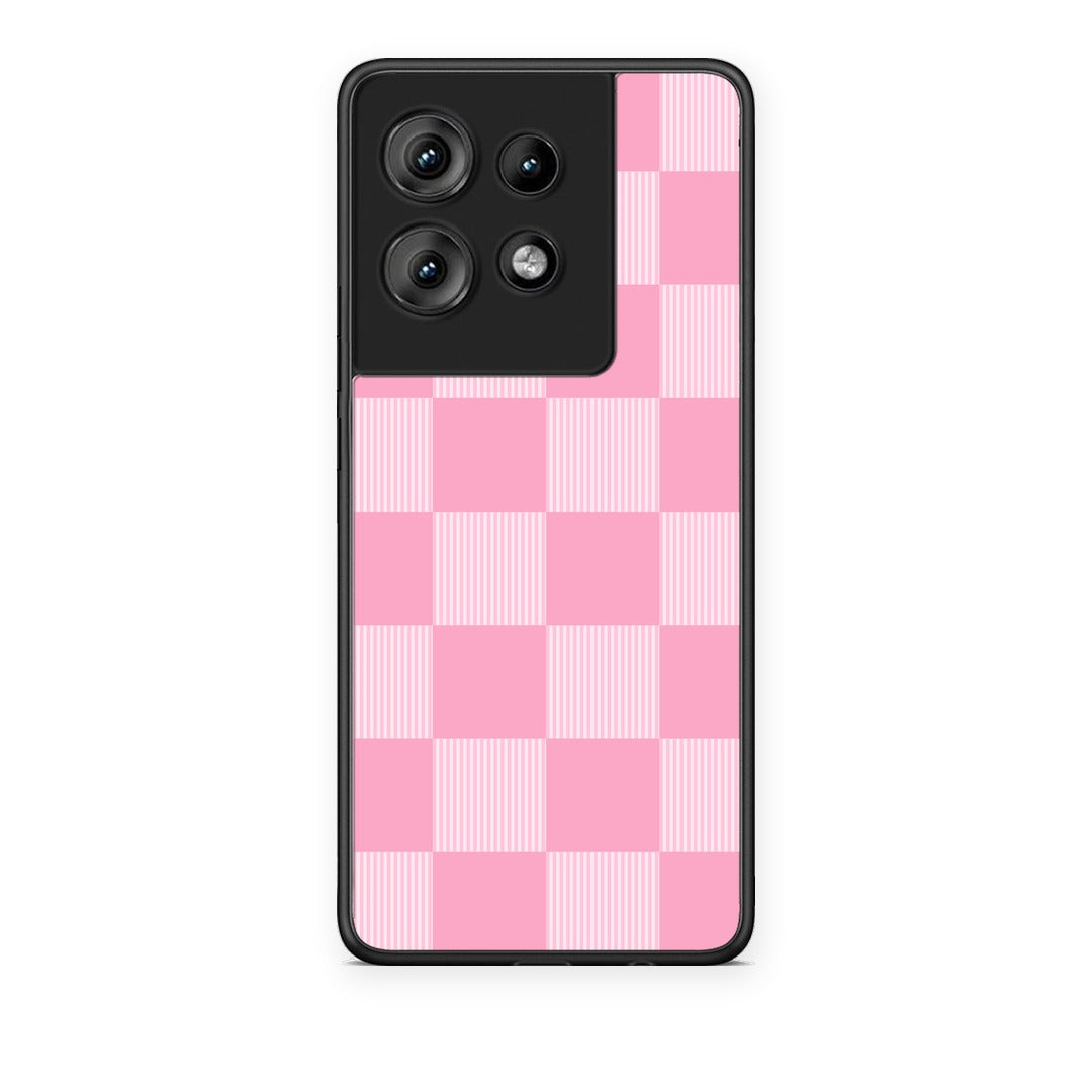 Θήκη Motorola Edge 50 Pink and White Striped Checks από τη Smartfits με σχέδιο στο πίσω μέρος και μαύρο περίβλημα | Motorola Edge 50 Pink and White Striped Checks case with colorful back and black bezels