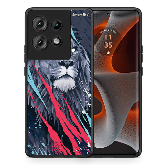Θήκη Motorola Edge 50 Lion Designer PopArt από τη Smartfits με σχέδιο στο πίσω μέρος και μαύρο περίβλημα | Motorola Edge 50 Lion Designer PopArt case with colorful back and black bezels