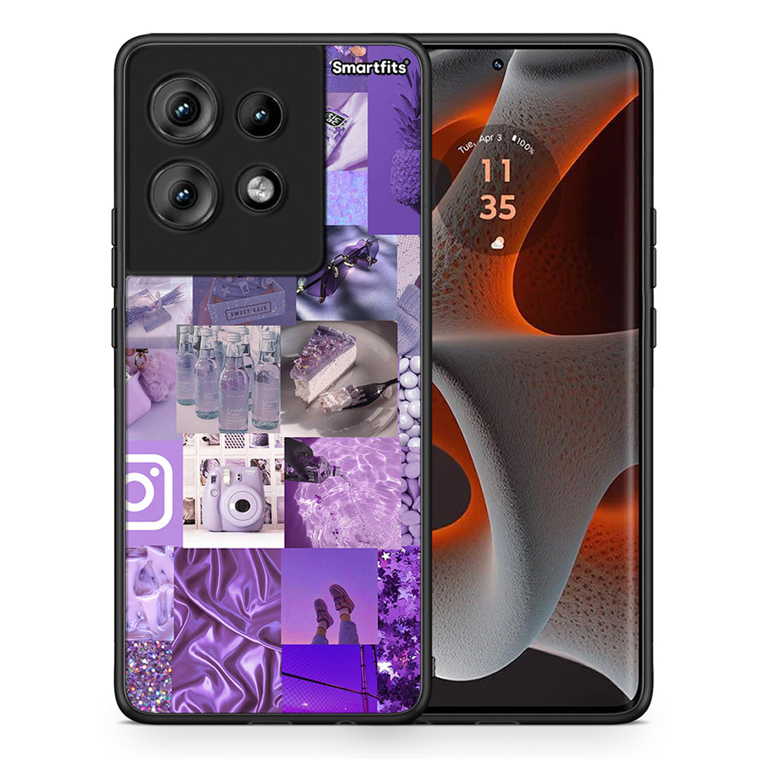 Θήκη Motorola Edge 50 Purple Aesthetic Collage από τη Smartfits με σχέδιο στο πίσω μέρος και μαύρο περίβλημα | Motorola Edge 50 Purple Aesthetic Collage case with colorful back and black bezels