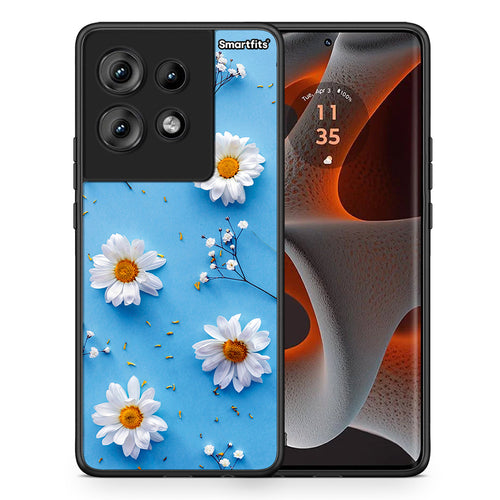 Θήκη Motorola Edge 50 Real Daisies από τη Smartfits με σχέδιο στο πίσω μέρος και μαύρο περίβλημα | Motorola Edge 50 Real Daisies case with colorful back and black bezels