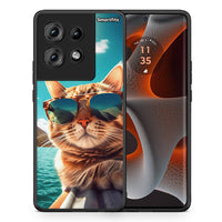 Thumbnail for Θήκη Motorola Edge 50 Summer Cat από τη Smartfits με σχέδιο στο πίσω μέρος και μαύρο περίβλημα | Motorola Edge 50 Summer Cat case with colorful back and black bezels