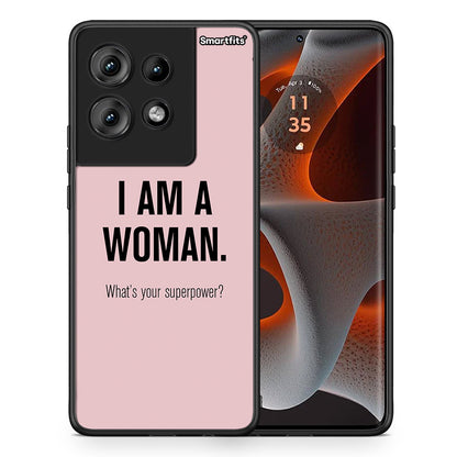 Θήκη Motorola Edge 50 Superpower Woman από τη Smartfits με σχέδιο στο πίσω μέρος και μαύρο περίβλημα | Motorola Edge 50 Superpower Woman case with colorful back and black bezels