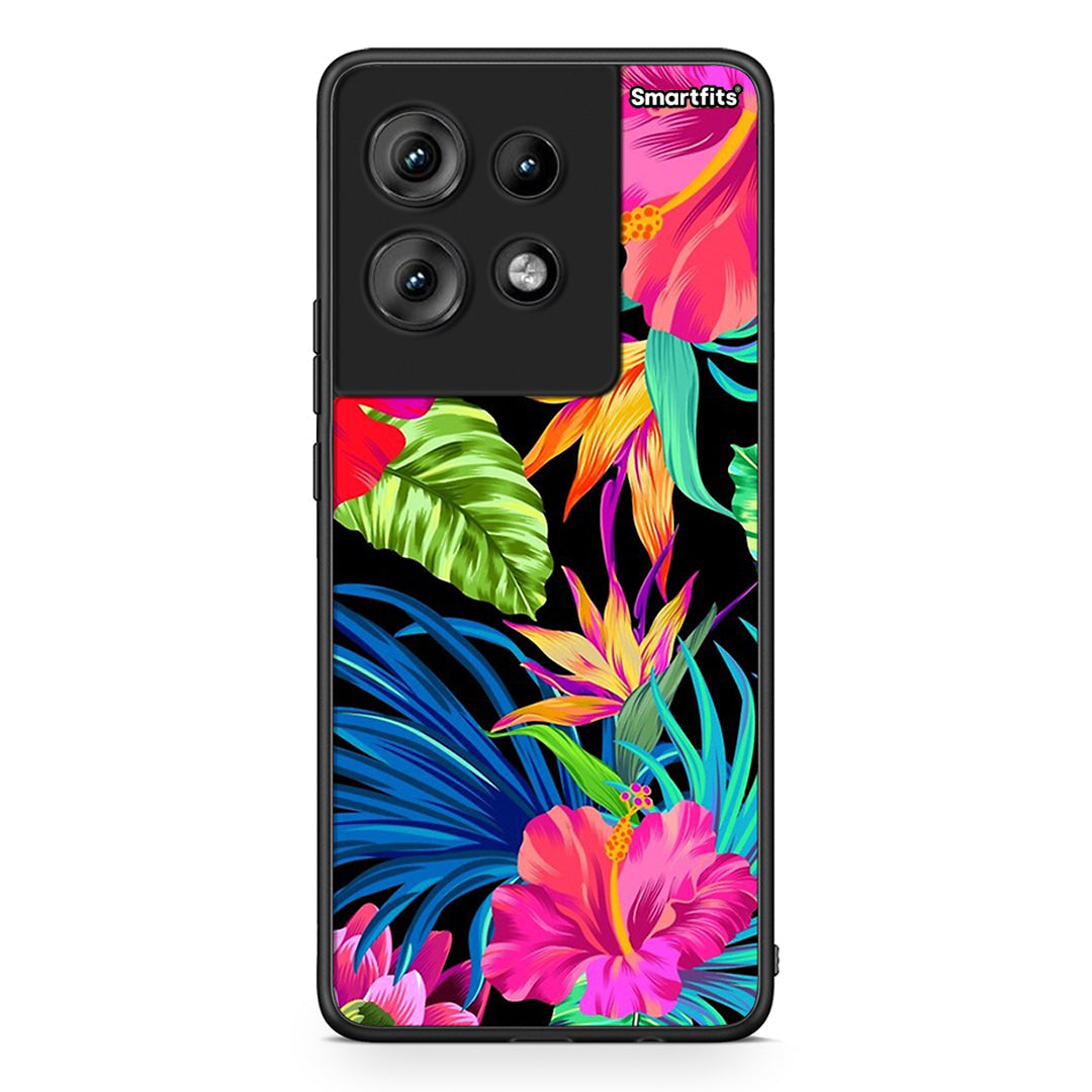 Motorola Edge 50 Tropical Flowers θήκη από τη Smartfits με σχέδιο στο πίσω μέρος και μαύρο περίβλημα | Smartphone case with colorful back and black bezels by Smartfits