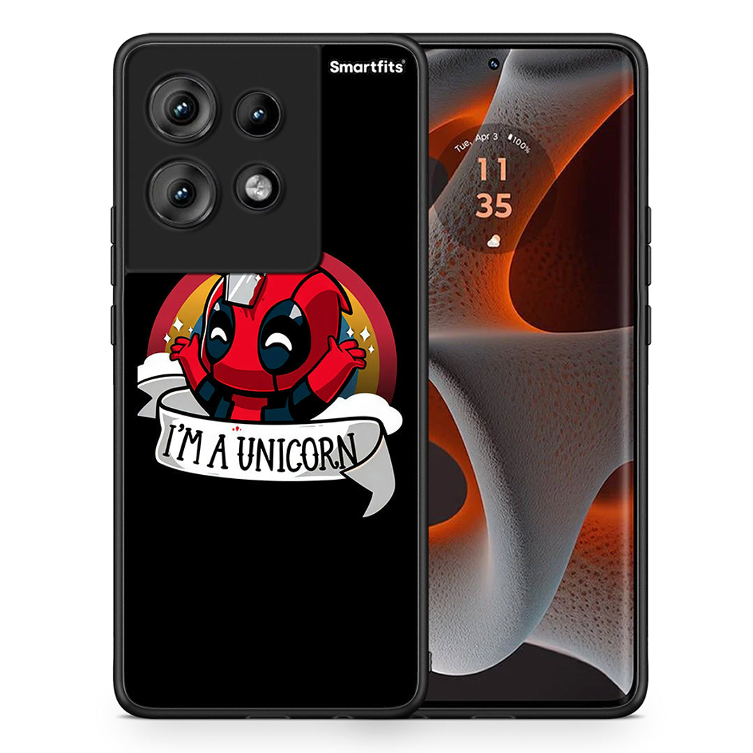 Θήκη Motorola Edge 50 Unicorn Deadpool από τη Smartfits με σχέδιο στο πίσω μέρος και μαύρο περίβλημα | Motorola Edge 50 Unicorn Deadpool case with colorful back and black bezels