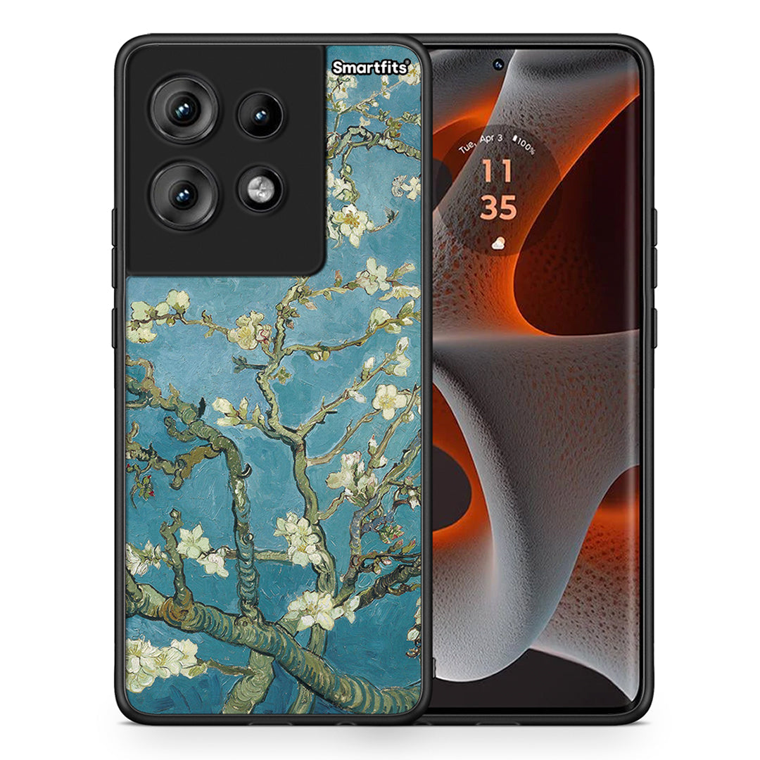 Θήκη Motorola Edge 50 White Blossoms από τη Smartfits με σχέδιο στο πίσω μέρος και μαύρο περίβλημα | Motorola Edge 50 White Blossoms case with colorful back and black bezels