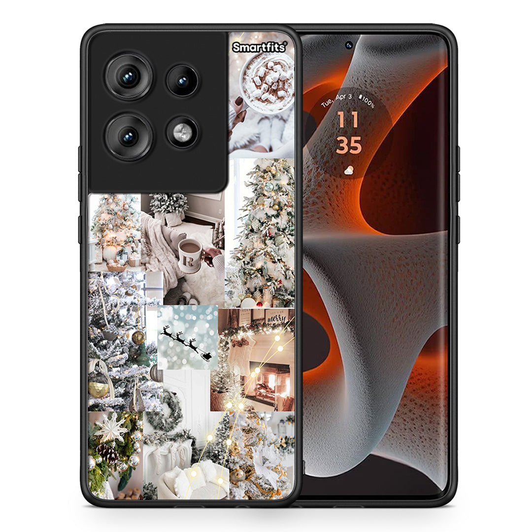 Θήκη Motorola Edge 50 White Christmas από τη Smartfits με σχέδιο στο πίσω μέρος και μαύρο περίβλημα | Motorola Edge 50 White Christmas case with colorful back and black bezels