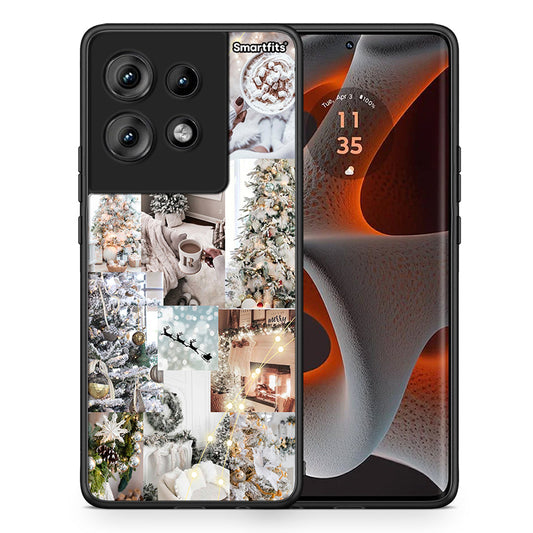 Θήκη Motorola Edge 50 White Christmas από τη Smartfits με σχέδιο στο πίσω μέρος και μαύρο περίβλημα | Motorola Edge 50 White Christmas case with colorful back and black bezels
