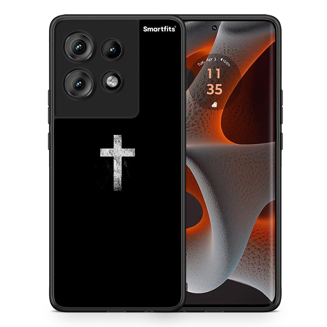 Θήκη Motorola Edge 50 White Cross από τη Smartfits με σχέδιο στο πίσω μέρος και μαύρο περίβλημα | Motorola Edge 50 White Cross case with colorful back and black bezels