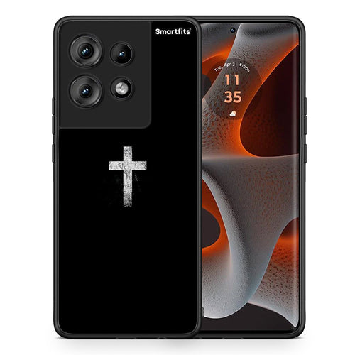 Θήκη Motorola Edge 50 White Cross από τη Smartfits με σχέδιο στο πίσω μέρος και μαύρο περίβλημα | Motorola Edge 50 White Cross case with colorful back and black bezels