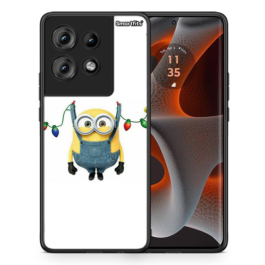 Θήκη Motorola Edge 50 Xmas Minion Lights από τη Smartfits με σχέδιο στο πίσω μέρος και μαύρο περίβλημα | Motorola Edge 50 Xmas Minion Lights case with colorful back and black bezels