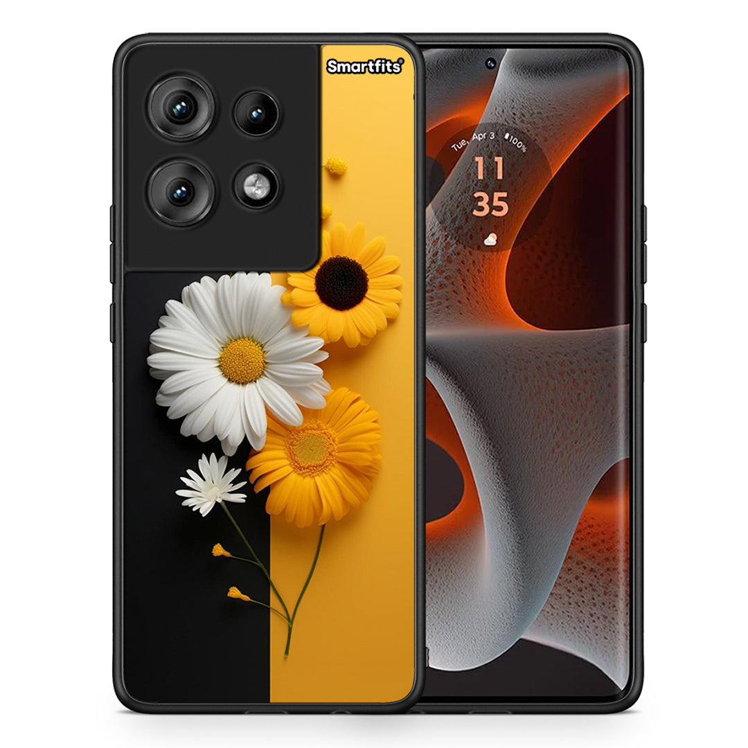 Θήκη Motorola Edge 50 Yellow Daisies από τη Smartfits με σχέδιο στο πίσω μέρος και μαύρο περίβλημα | Motorola Edge 50 Yellow Daisies case with colorful back and black bezels