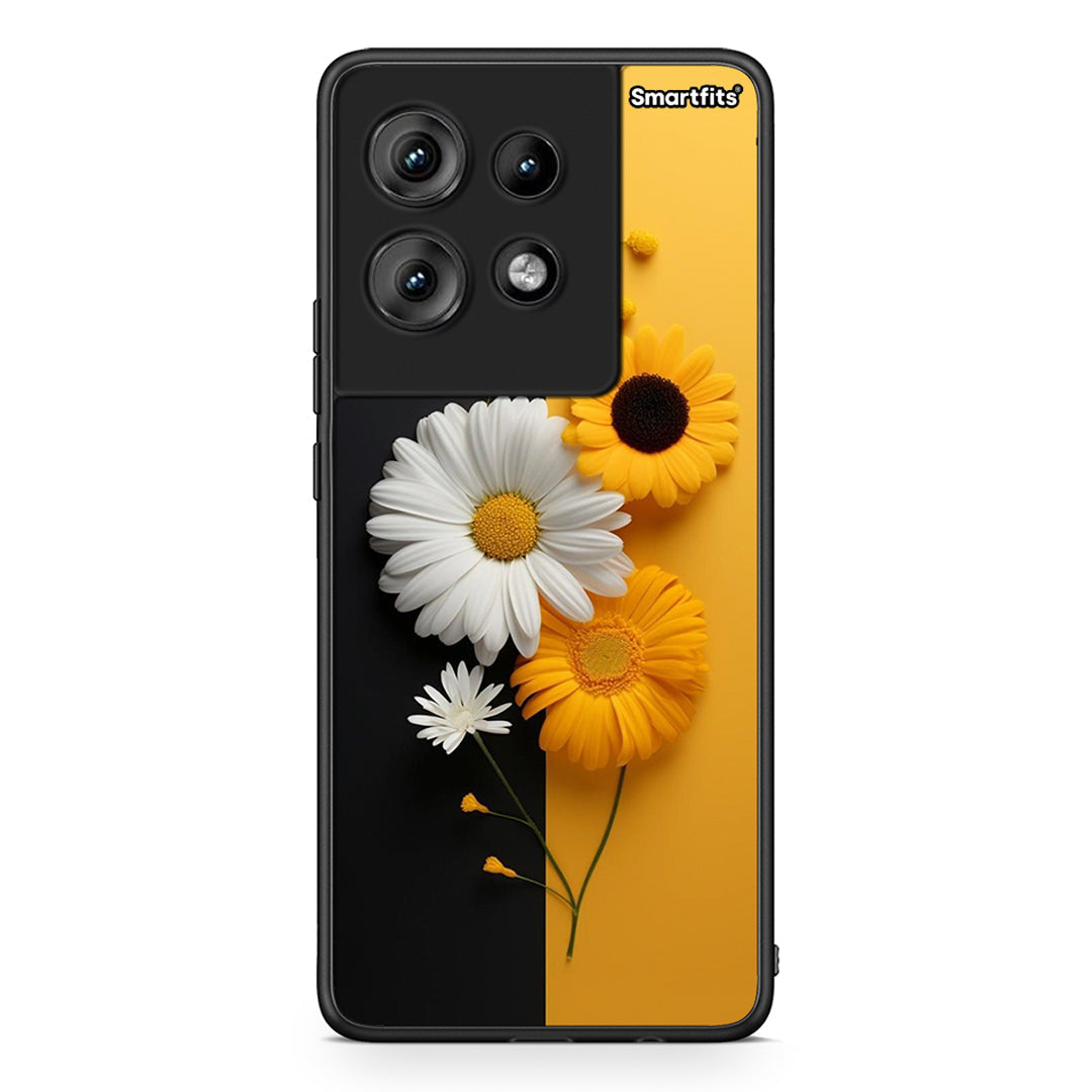 Motorola Edge 50 Yellow Daisies θήκη από τη Smartfits με σχέδιο στο πίσω μέρος και μαύρο περίβλημα | Smartphone case with colorful back and black bezels by Smartfits