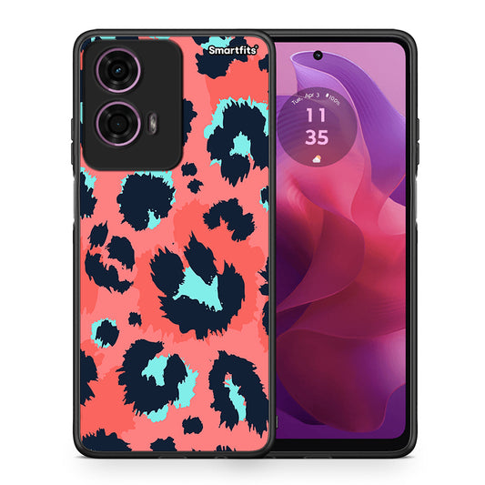 Θήκη Motorola G24 Pink Leopard Animal από τη Smartfits με σχέδιο στο πίσω μέρος και μαύρο περίβλημα | Motorola G24 Pink Leopard Animal case with colorful back and black bezels