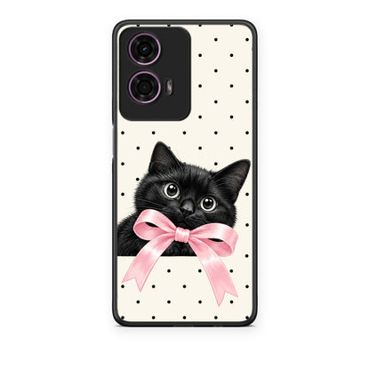 Θήκη Motorola G24 Black Kitten Pink Bow and Polka Dots από τη Smartfits με σχέδιο στο πίσω μέρος και μαύρο περίβλημα | Motorola G24 Black Kitten Pink Bow and Polka Dots case with colorful back and black bezels