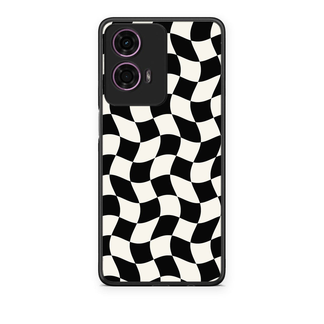 Θήκη Motorola G24 Black and Cream Wavy Checkerboard από τη Smartfits με σχέδιο στο πίσω μέρος και μαύρο περίβλημα | Motorola G24 Black and Cream Wavy Checkerboard case with colorful back and black bezels