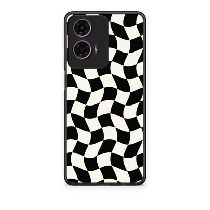 Θήκη Motorola G24 Black and Cream Wavy Checkerboard από τη Smartfits με σχέδιο στο πίσω μέρος και μαύρο περίβλημα | Motorola G24 Black and Cream Wavy Checkerboard case with colorful back and black bezels