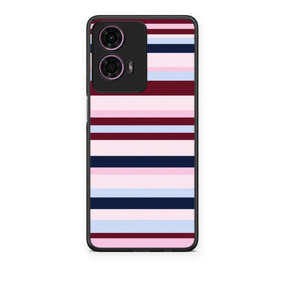 Θήκη Motorola G24 Burgundy Pink and Blue Horizontal Stripes από τη Smartfits με σχέδιο στο πίσω μέρος και μαύρο περίβλημα | Motorola G24 Burgundy Pink and Blue Horizontal Stripes case with colorful back and black bezels