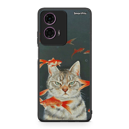 Motorola G24 Cat Goldfish θήκη από τη Smartfits με σχέδιο στο πίσω μέρος και μαύρο περίβλημα | Smartphone case with colorful back and black bezels by Smartfits