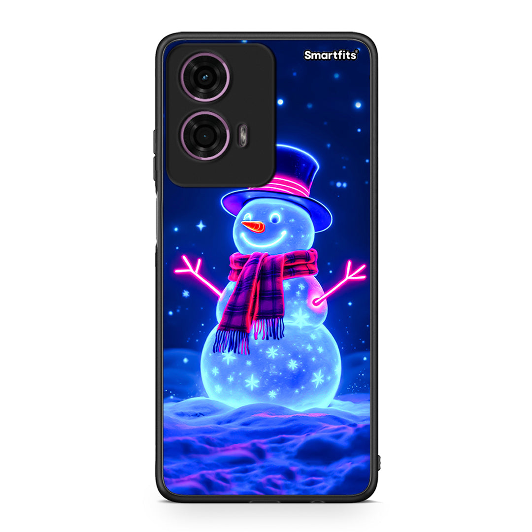 Motorola G24 Christmas Neon Snowman θήκη από τη Smartfits με σχέδιο στο πίσω μέρος και μαύρο περίβλημα | Smartphone case with colorful back and black bezels by Smartfits