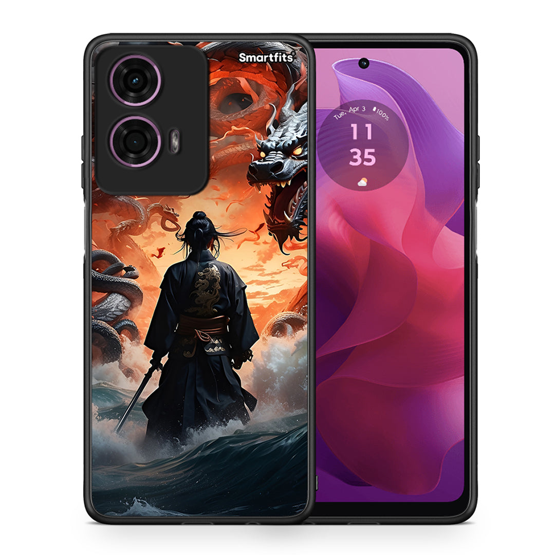 Θήκη Motorola G24 Dragons Fight από τη Smartfits με σχέδιο στο πίσω μέρος και μαύρο περίβλημα | Motorola G24 Dragons Fight case with colorful back and black bezels