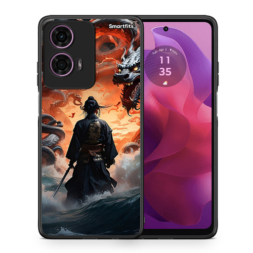 Θήκη Motorola G24 Dragons Fight από τη Smartfits με σχέδιο στο πίσω μέρος και μαύρο περίβλημα | Motorola G24 Dragons Fight case with colorful back and black bezels