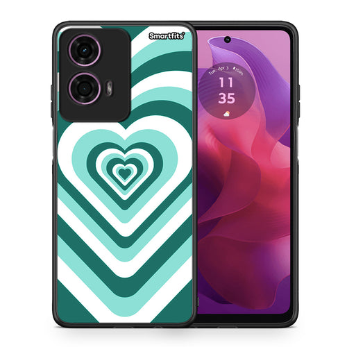 Θήκη Motorola G24 Green Hearts από τη Smartfits με σχέδιο στο πίσω μέρος και μαύρο περίβλημα | Motorola G24 Green Hearts case with colorful back and black bezels