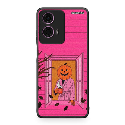 Motorola G24 Halloween Pumpkin Lady Θήκη από τη Smartfits με σχέδιο στο πίσω μέρος και μαύρο περίβλημα | Smartphone case with colorful back and black bezels by Smartfits