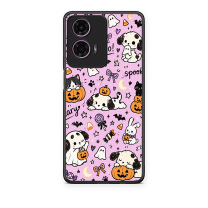 Θήκη Motorola G24 Halloween Puppies and Friends on Lilac από τη Smartfits με σχέδιο στο πίσω μέρος και μαύρο περίβλημα | Motorola G24 Halloween Puppies and Friends on Lilac case with colorful back and black bezels