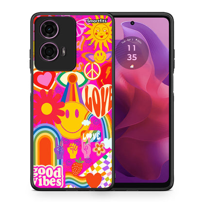Θήκη Motorola G24 Hippie Love από τη Smartfits με σχέδιο στο πίσω μέρος και μαύρο περίβλημα | Motorola G24 Hippie Love case with colorful back and black bezels