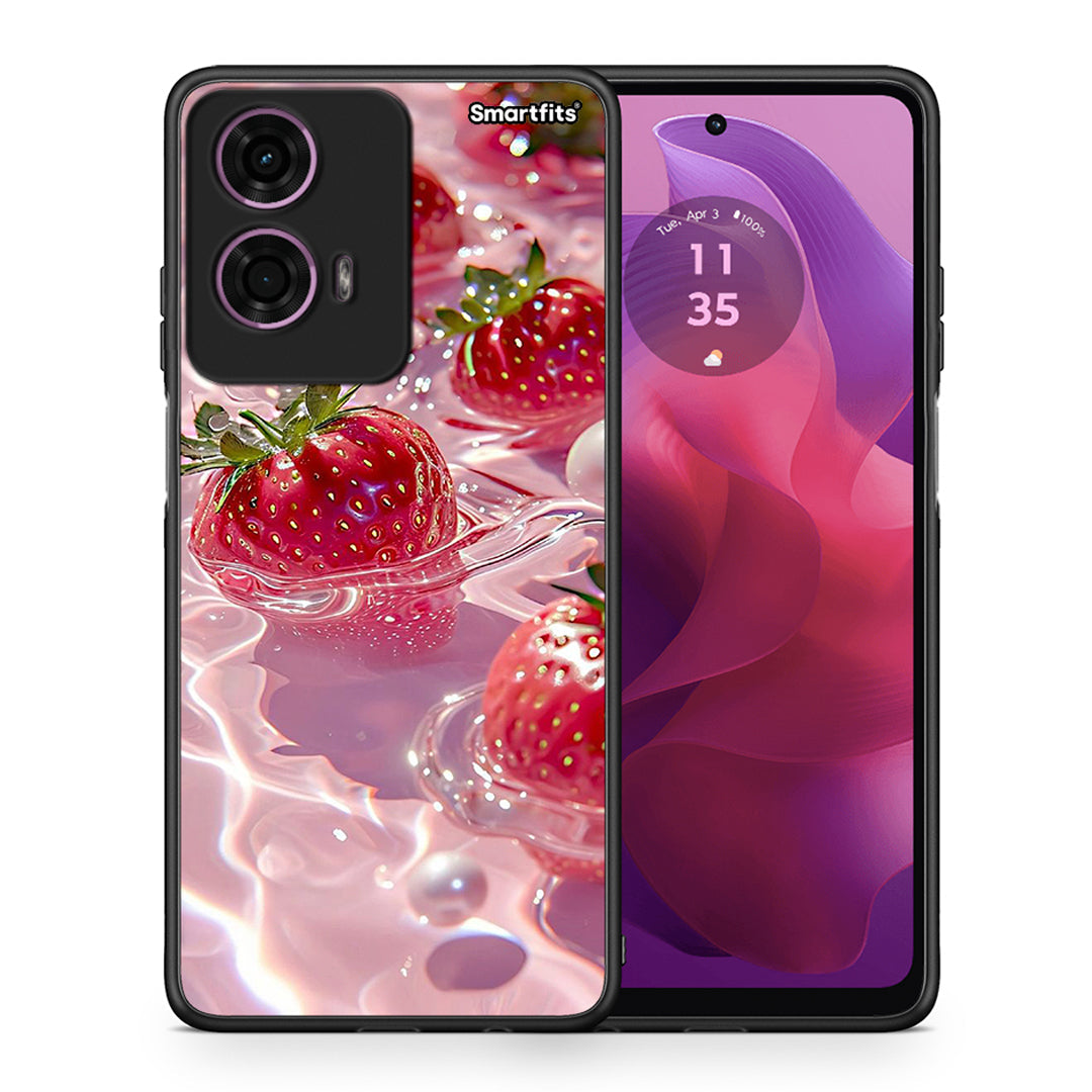 Θήκη Motorola G24 Juicy Strawberries από τη Smartfits με σχέδιο στο πίσω μέρος και μαύρο περίβλημα | Motorola G24 Juicy Strawberries case with colorful back and black bezels