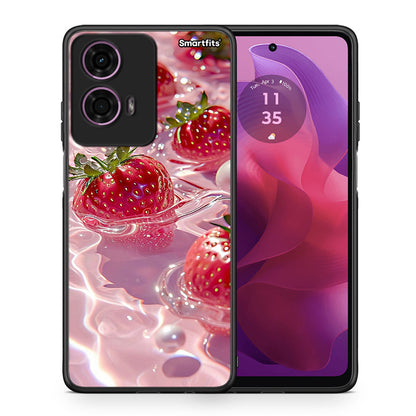 Θήκη Motorola G24 Juicy Strawberries από τη Smartfits με σχέδιο στο πίσω μέρος και μαύρο περίβλημα | Motorola G24 Juicy Strawberries case with colorful back and black bezels