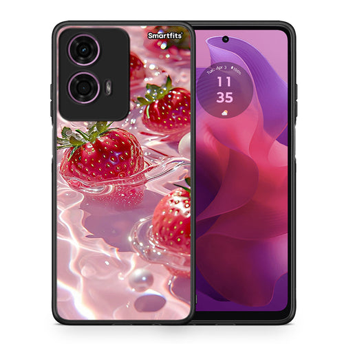 Θήκη Motorola G24 Juicy Strawberries από τη Smartfits με σχέδιο στο πίσω μέρος και μαύρο περίβλημα | Motorola G24 Juicy Strawberries case with colorful back and black bezels