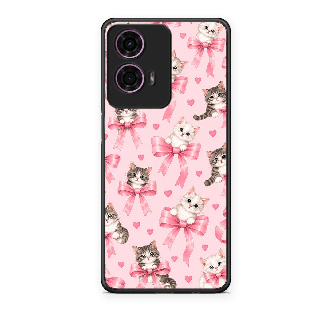 Θήκη Motorola G24 Kittens and Pink Bows on Pink από τη Smartfits με σχέδιο στο πίσω μέρος και μαύρο περίβλημα | Motorola G24 Kittens and Pink Bows on Pink case with colorful back and black bezels