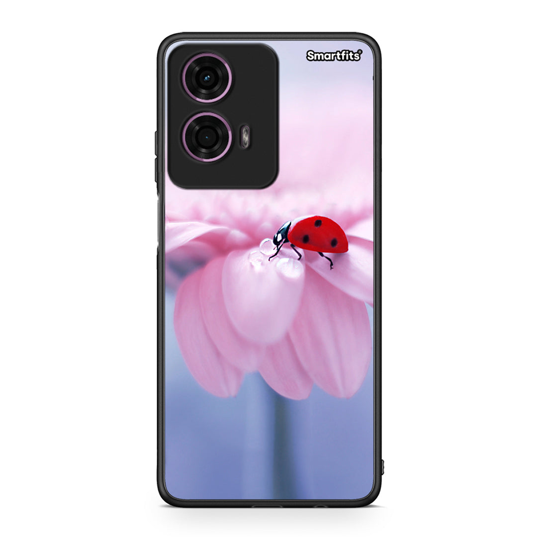 Motorola G24 Ladybug Flower θήκη από τη Smartfits με σχέδιο στο πίσω μέρος και μαύρο περίβλημα | Smartphone case with colorful back and black bezels by Smartfits