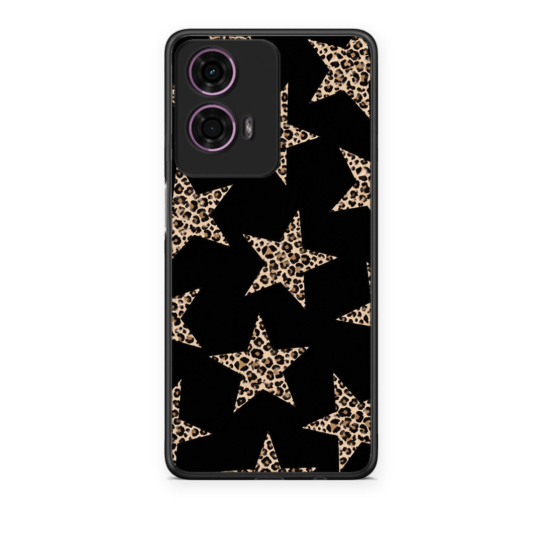 Θήκη Motorola G24 Leopard Stars on Black από τη Smartfits με σχέδιο στο πίσω μέρος και μαύρο περίβλημα | Motorola G24 Leopard Stars on Black case with colorful back and black bezels