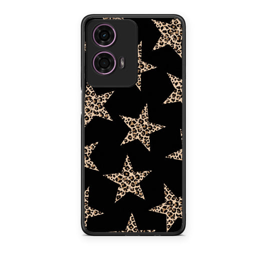 Θήκη Motorola G24 Leopard Stars on Black από τη Smartfits με σχέδιο στο πίσω μέρος και μαύρο περίβλημα | Motorola G24 Leopard Stars on Black case with colorful back and black bezels