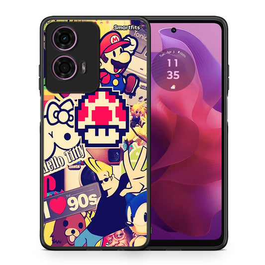 Θήκη Motorola G24 Love The 90s από τη Smartfits με σχέδιο στο πίσω μέρος και μαύρο περίβλημα | Motorola G24 Love The 90s case with colorful back and black bezels