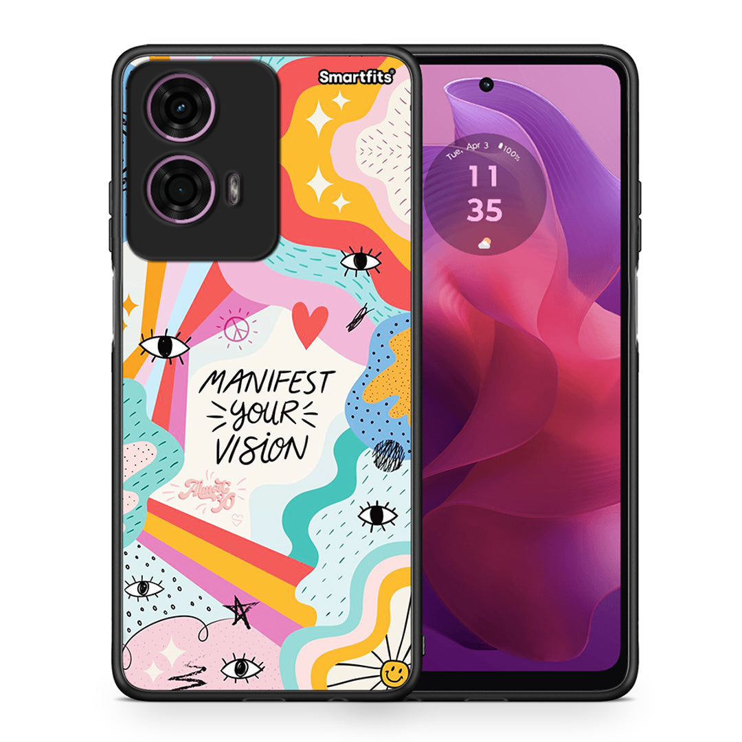 Θήκη Motorola G24 Manifest Your Vision από τη Smartfits με σχέδιο στο πίσω μέρος και μαύρο περίβλημα | Motorola G24 Manifest Your Vision case with colorful back and black bezels