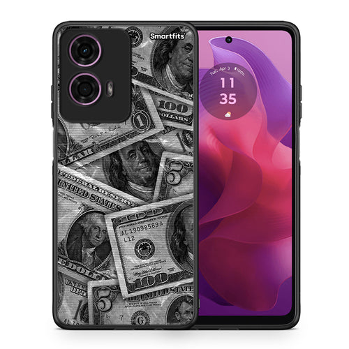 Θήκη Motorola G24 Money Dollars από τη Smartfits με σχέδιο στο πίσω μέρος και μαύρο περίβλημα | Motorola G24 Money Dollars case with colorful back and black bezels